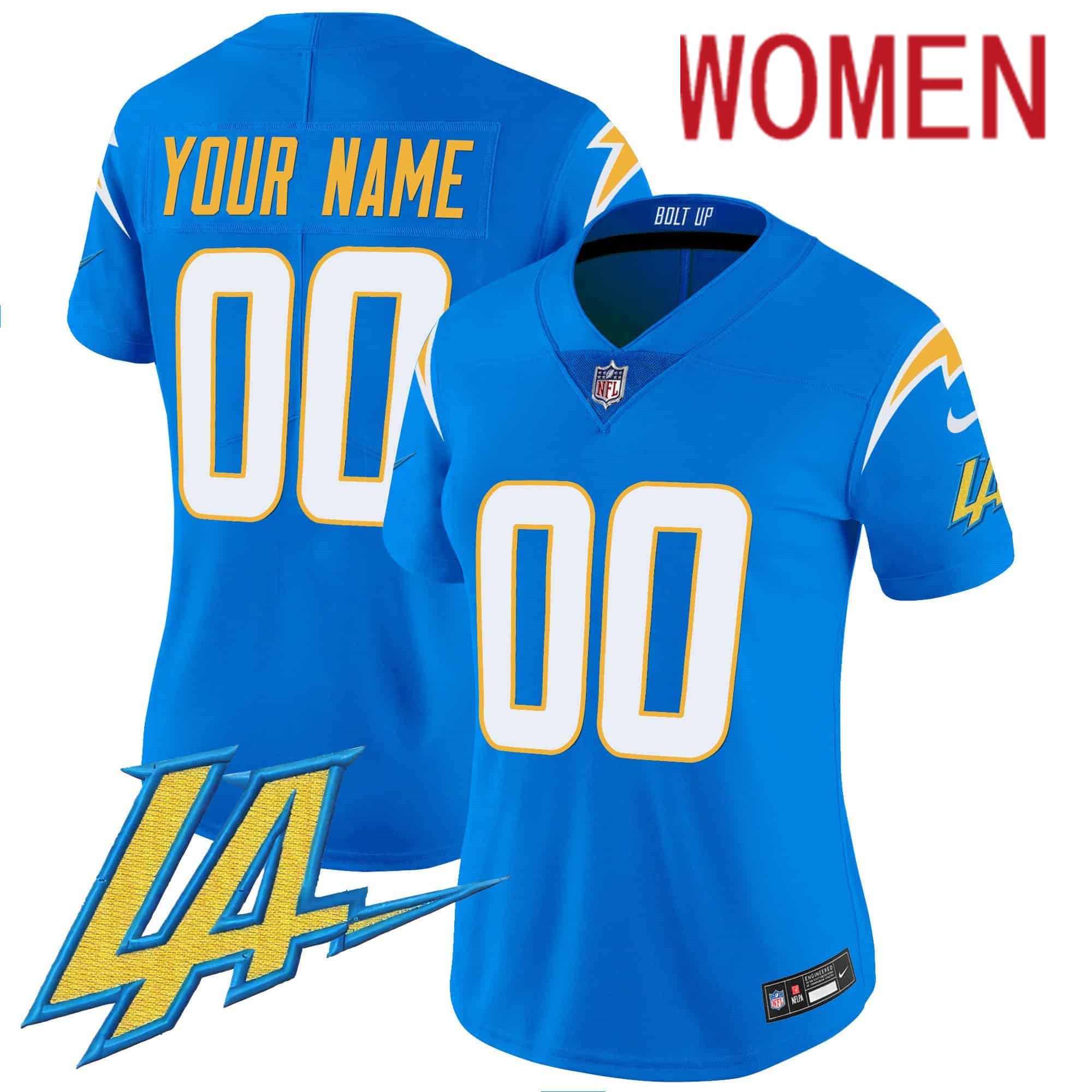 Women Los Angeles Chargers Light Blue 2024 Nike Vapor Limited Custom NFL Jersey style 1->women nfl jersey->Women Jersey